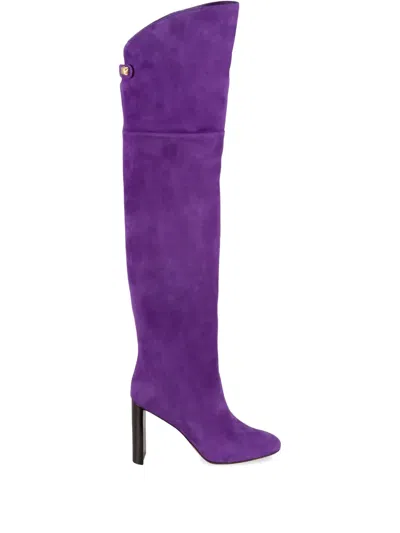 Maison Skorpios Marylin Suede Knee High Boots In Purple