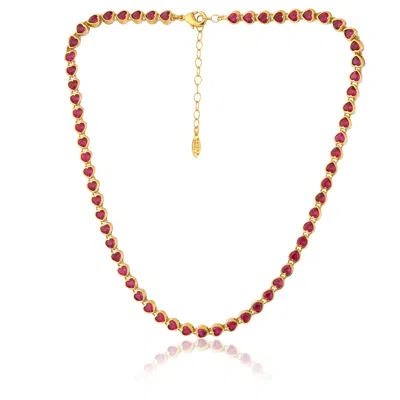 Maison Soula Women's Many Tiny Hearts Tennis Necklace  - Vibrant Pink In Brown