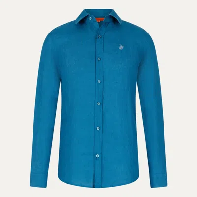 Maison Tangerine Azure Blue Linen Shirt For Men