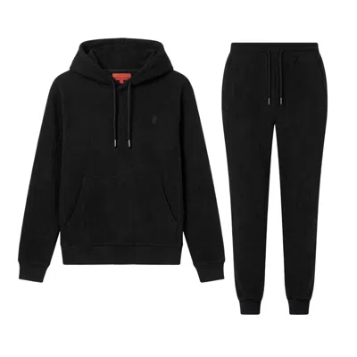 Maison Tangerine Black Shadow Knit Premium Cotton Sweatshirt & Joggers Tracksuit Set For Men