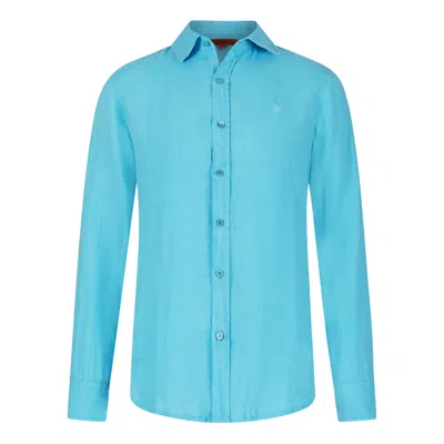 Maison Tangerine Blue Aqua Linen Shirt For Men