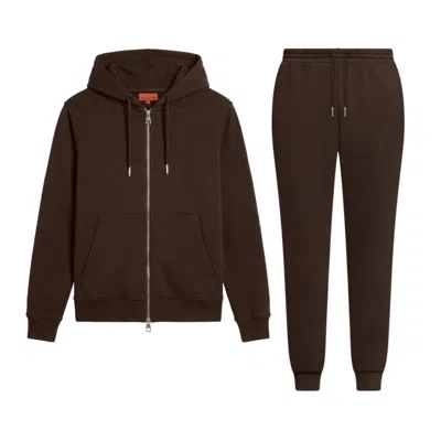 Maison Tangerine Brown Women's Set Zip-up Hoodie & Joggers Tracksuit Premium Cotton In Multi