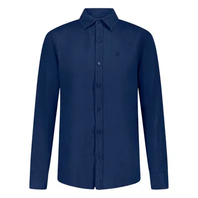 Maison Tangerine Deep Blue Linen Shirt For Men