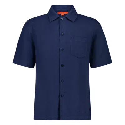 Maison Tangerine Deep Blue Linen Short Sleeve Shirt For Men