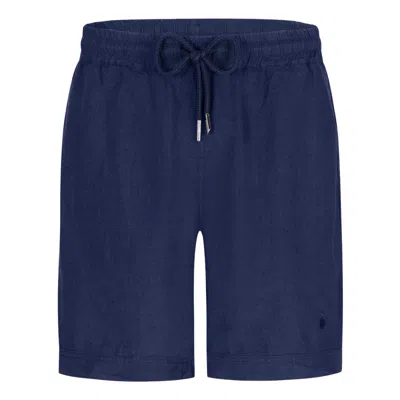 Maison Tangerine Deep Blue Linen Shorts For Men