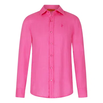 Maison Tangerine Flamingo Bright Pink Linen Shirt For Men