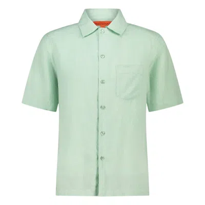 Maison Tangerine Green Mint Linen Short Sleeve Shirt For Men In Pink