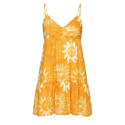 Maison Tangerine Linen Dress Sun Print Yellow For Women