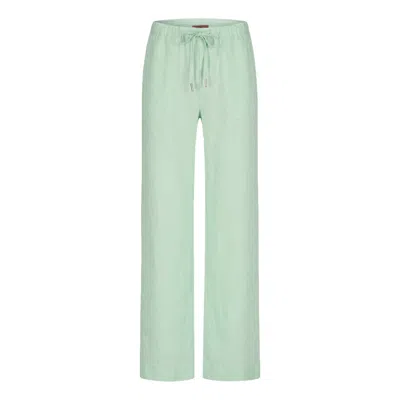 Maison Tangerine Linen Wide Leg Long Trousers Mint Green For Women