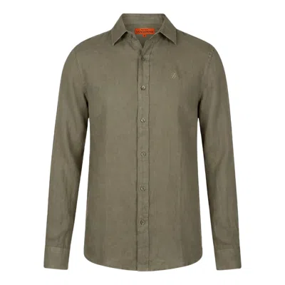 Maison Tangerine Men's Green Linen Long Sleeve Shirt Khaki For Man