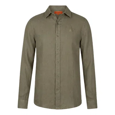 Maison Tangerine Men's Green Linen Long Sleeve Shirt Khaki For Woman