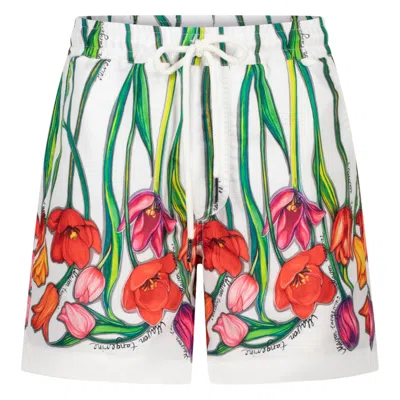 Maison Tangerine Men's White Men's Tulips Flower Swim Shorts