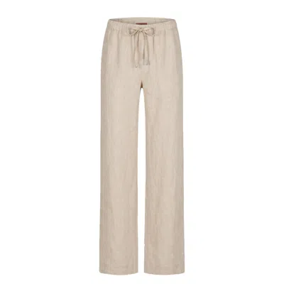 Maison Tangerine Neutrals Linen Wide Leg Long Trousers Sand For Women