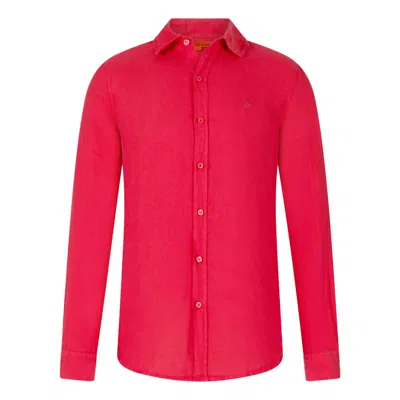 Maison Tangerine Red / Pink Raspberry Red Linen Shirt For Men