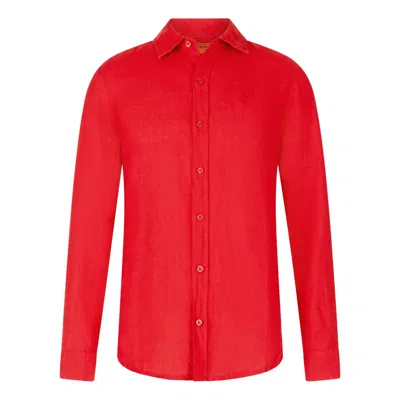 Maison Tangerine Watermelon Red Linen Shirt For Men