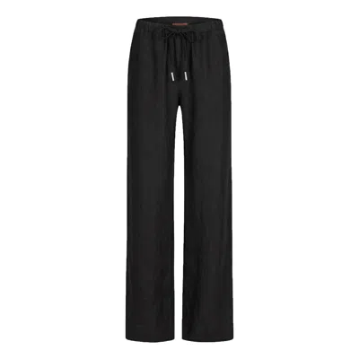 Maison Tangerine Wide Leg Linen Long Trousers Black For Women