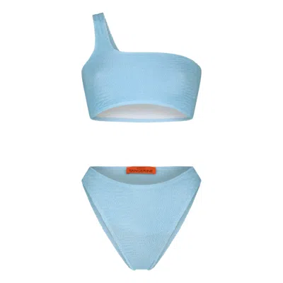 Maison Tangerine Women's Blue Mykonos Crinkle Swimsuit Aqua Bikini