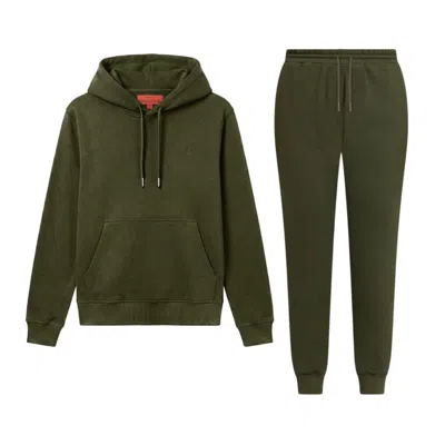 Maison Tangerine Women's Green Khaki Premium Cotton Sweatshirt & Joggers Tracksuit Set