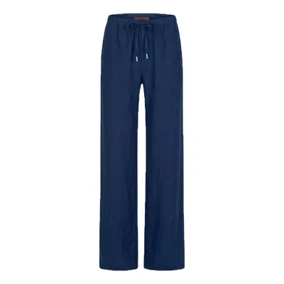 Maison Tangerine Women's Linen Wide Leg Long Trousers Deep Blue For Woman