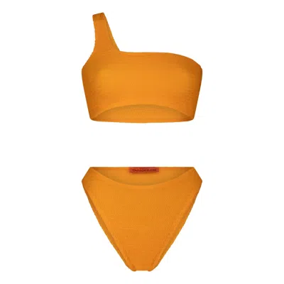 Maison Tangerine Women's Mykonos Crinkle Swimsuit Tangerine Orange Bikini