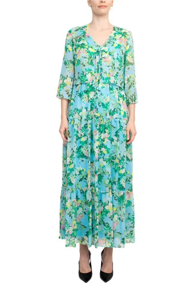 Maison Tara 27172ma Long Floral Mother Of The Bride Jacket Dress In Blue