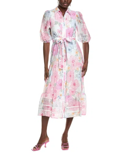 Maison Tara 3/4 Sleeve Midi Dress In Pink
