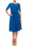Maison Tara Asymmetrical Neckline A-line Dress In Azure In Blue