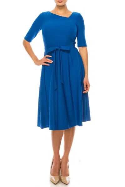 Maison Tara Asymmetrical Neckline A-line Dress In Azure In Blue