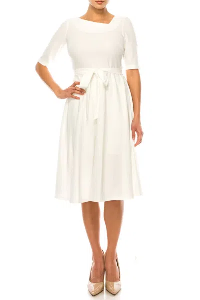 Maison Tara Asymmetrical Neckline A-line Dress In Ivory In Multi