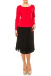 Maison Tara Button Detail Jacket & Skirt Dress In Scarlet Black In Multi