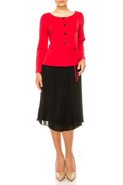 Maison Tara Button Detail Jacket & Skirt Dress In Scarlet Black In Multi