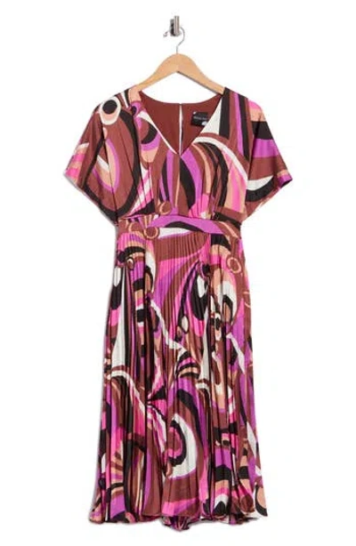 Maison Tara Camilla Satin Pleated Midi Dress In Multi