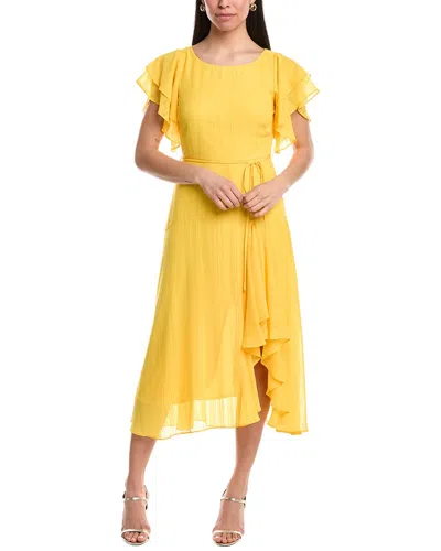 Maison Tara Check Chiffon Midi Dress In Yellow