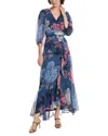 Maison Tara Chiffon Midi Dress In Blue