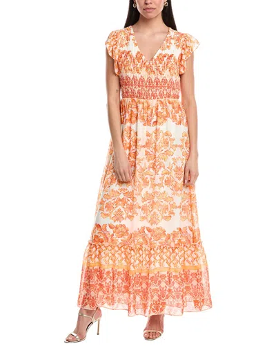 Maison Tara Chiffon Smocked Midi Dress In Orange