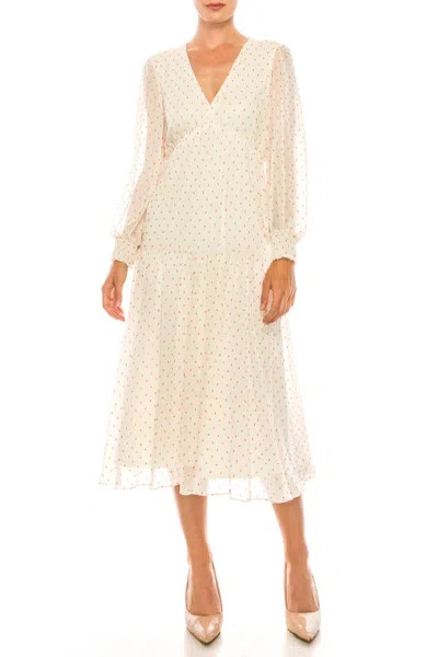 Maison Tara Dot Print Long Sleeve Tiered Maxi Dress In Sand Coral In Neutral