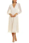 Maison Tara Dot Texture Print Smocking Long Sleeve Tiered Maxi Dress In Sand Lake In Multi