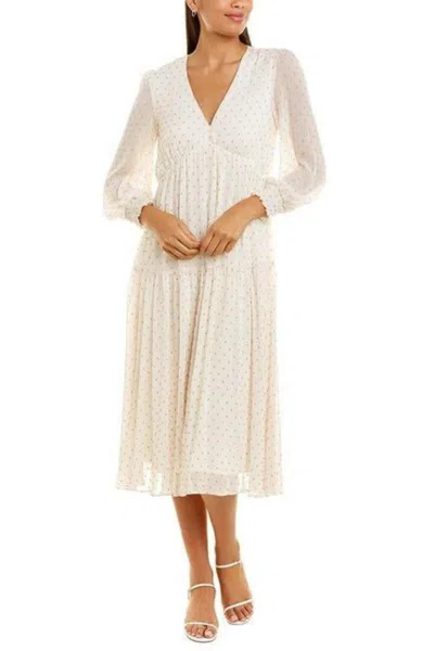 Maison Tara Dot Texture Print Smocking Long Sleeve Tiered Maxi Dress In Sand Lake In Multi