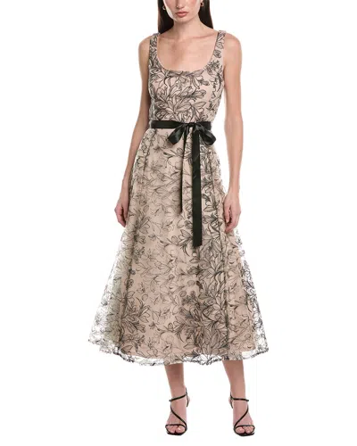 Maison Tara Embroidery Mesh Midi Dress In Neutral