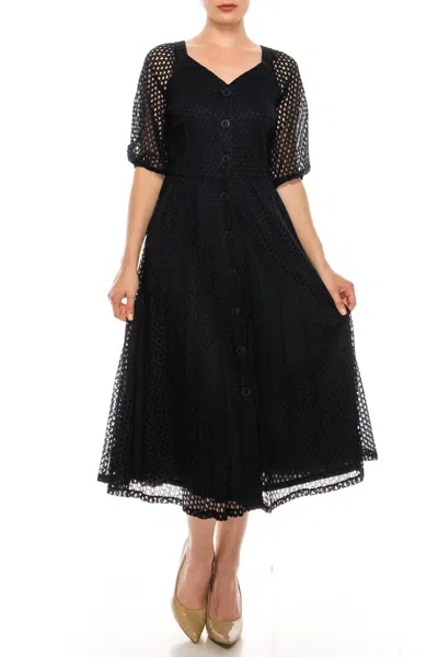 Maison Tara Eyelet Dress In Navy In Blue