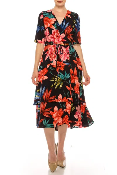 Maison Tara Floral Illusion Wrap Midi Dress In Navy Floral In Blue
