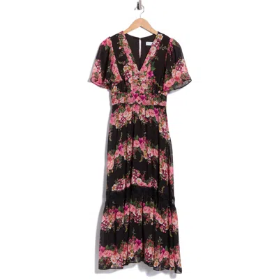 Maison Tara Floral Print Chiffon Midi Dress In Multi