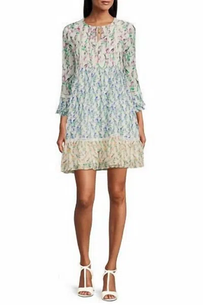 Maison Tara Floral Print Ruffle Sleeve Babydoll Dress In Ivory Multi In White