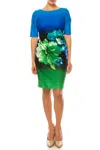 Maison Tara Floral Print Short Sheath Dress In Royal Multi In Multi