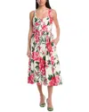 Maison Tara Gathered Midi Dress In White