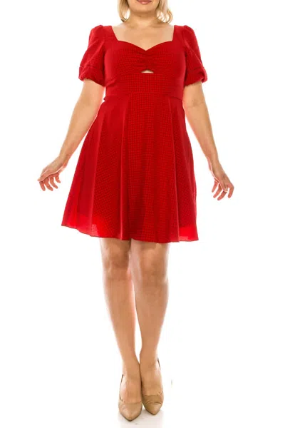 Maison Tara Gingham Print Short Puff Sleeve Dress In Red