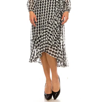 Maison Tara Houndstooth Long Sleeve Midi Dress In Navy Ivory In Multi