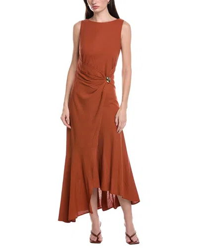 Maison Tara Linen-blend Sleeveless Midi Dress In Brown