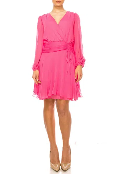 Maison Tara Long Sleeve Double Layered Dress In Pink