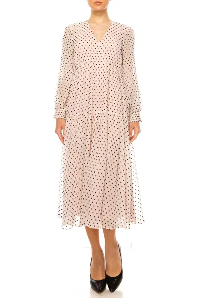 Maison Tara Long Sleeve Empire Waist Maxi Dress In Blush Black In Multi